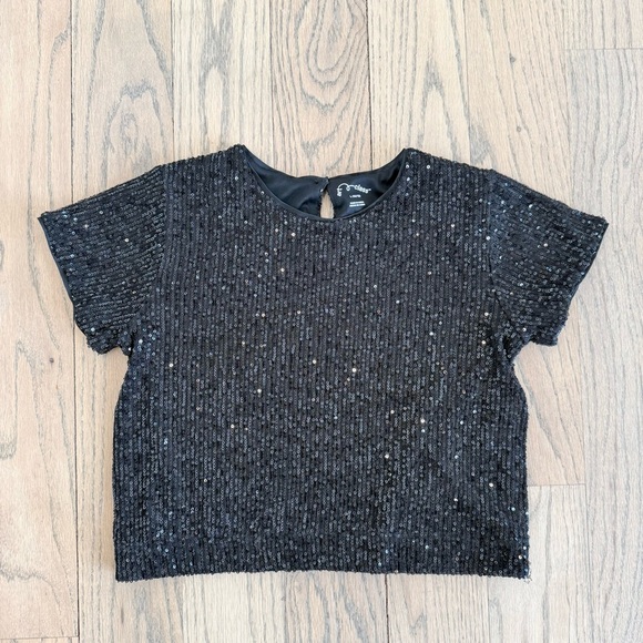 Art Class Girls’ Boxy Black Sequin Kids Crop Length Top Size Large 10/12 - Picture 1 of 11